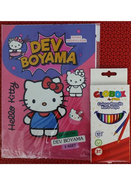 Hello Kitty Figürlü Dev Boyama Kitabı (90CMX64CM) ve 12 Li Kuru Boya Kalemi