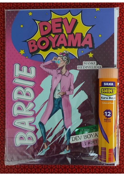 Barbie Figürlü Dev Boyama Kitabı (90CMX64CM) ve 12 Li Tüp Kuru Boya Kalemi
