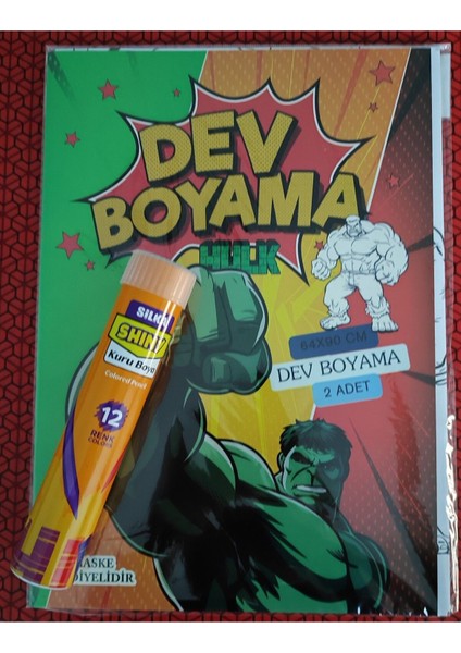 Hulk Figürlü Dev Boyama Kitabı (90CMX64CM) ve 12 Li Tüp Kuru Boya Kalemi