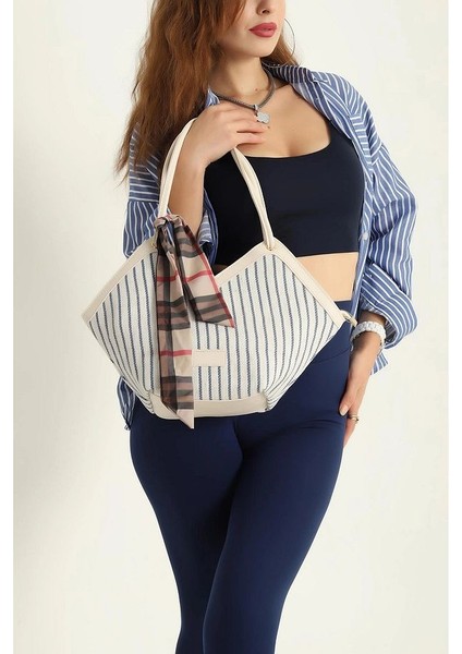 Hasır Büyük Boy Fular Hediyeli Omuz & Plaj Çantası