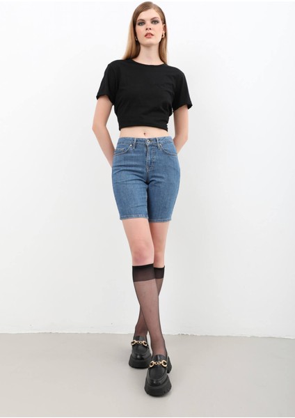 Kadın Jean Şort Mavi