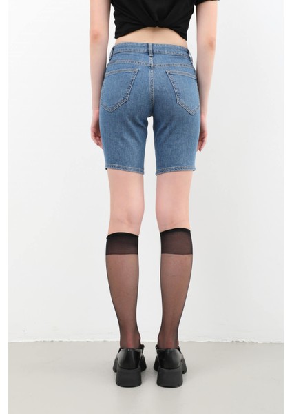 Kadın Jean Şort Mavi