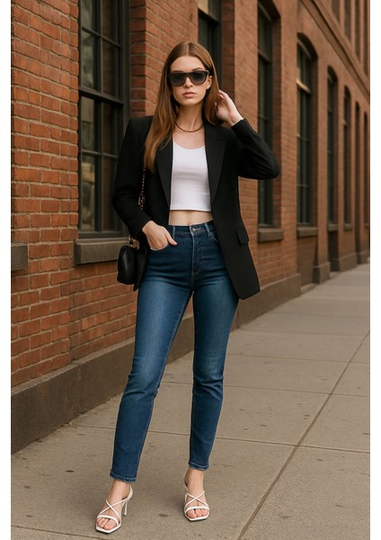 Kadın Likralı Slim Jean Pantolon Mavi