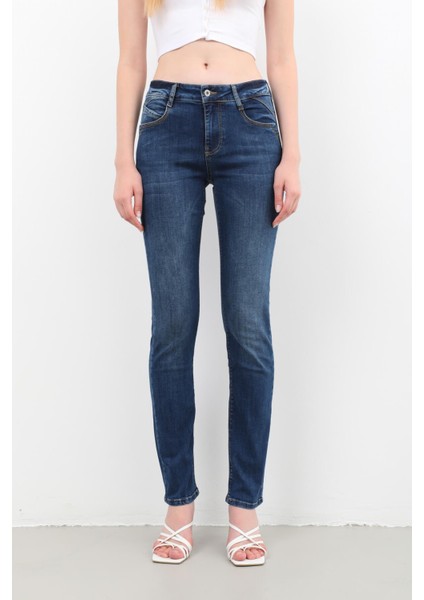 Kadın Likralı Slim Jean Pantolon Mavi