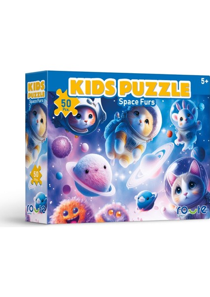 Uzayda Kediler Çocuk Puzzle (50 Parça) 34×24 cm