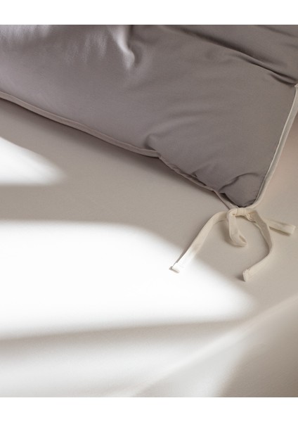 Aimon King Size %100 Pamuk Yıkamalı Bağlamalı Nevresim Takımı - Gri/Pudra