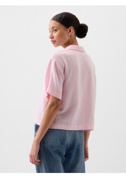 Kadın Pembe Relaxed Gauze Popover Bluz fiyatları