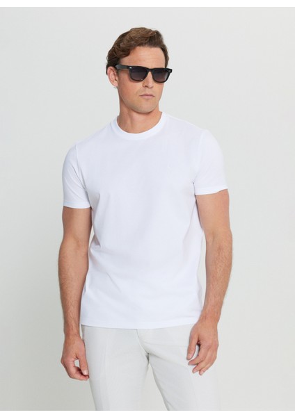 Bisiklet Yaka Düz Beyaz Erkek T-Shirt COE091252082_BYZ