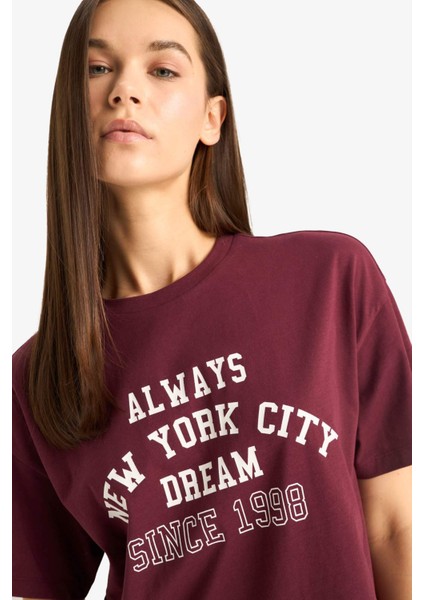 Oversize Geniş Kalıp Bisiklet Yaka Baskılı Kısa Kollu Tişört E9741AX25AU fırsatları