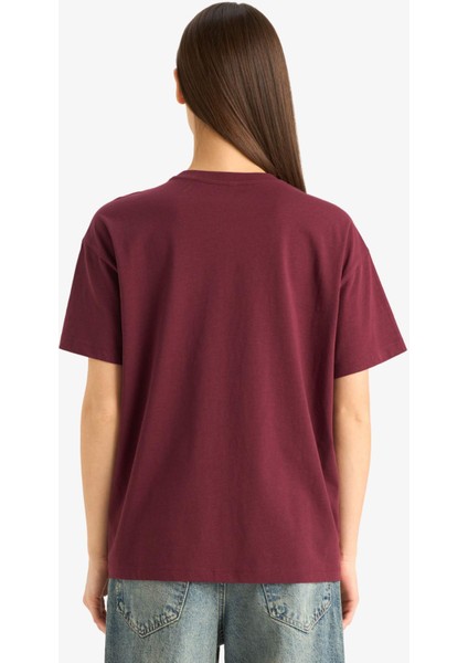 Oversize Geniş Kalıp Bisiklet Yaka Baskılı Kısa Kollu Tişört E9741AX25AU