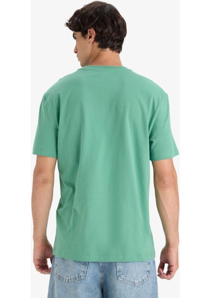 %100 Pamuk Regular Fit Bisiklet Yaka Baskılı Kısa Kollu Tişört F8541AX25HS