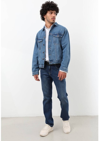 Erkek Düğmeli Regular Fit Jean Ceket Mavi modelleri