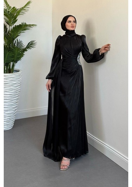 Nola Yanı Taşlı Jan Jan Abiye Siyah modelleri