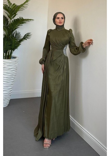 Nola Yanı Taşlı Jan Jan Abiye Haki fiyatları