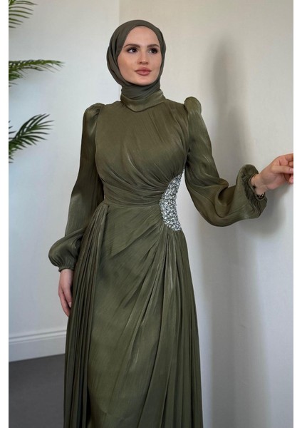 Nola Yanı Taşlı Jan Jan Abiye Haki modelleri