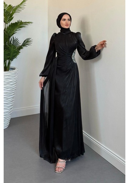 Nola Yanı Taşlı Jan Jan Abiye Siyah