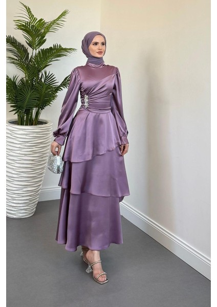 Simera Taşlı Kat Kat Abiye Lila fiyatları