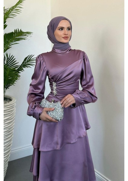 Simera Taşlı Kat Kat Abiye Lila modelleri