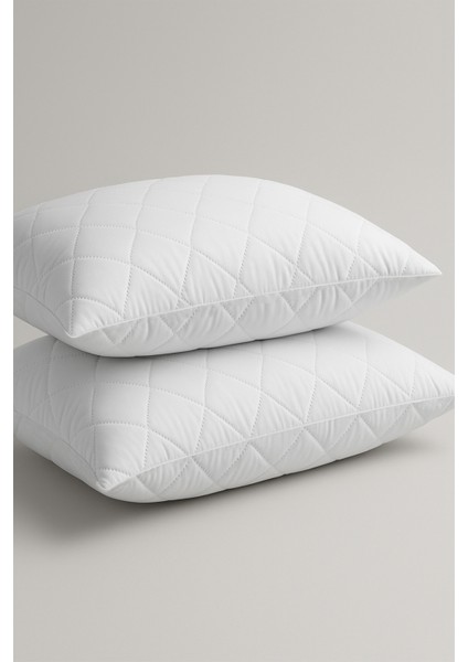 Mikro Kapitone Yastık Silikon Elyaf Dolgulu 2 Adet Beyaz 50X70 cm Yumuşak Antibakteriyel Yıkanabilir