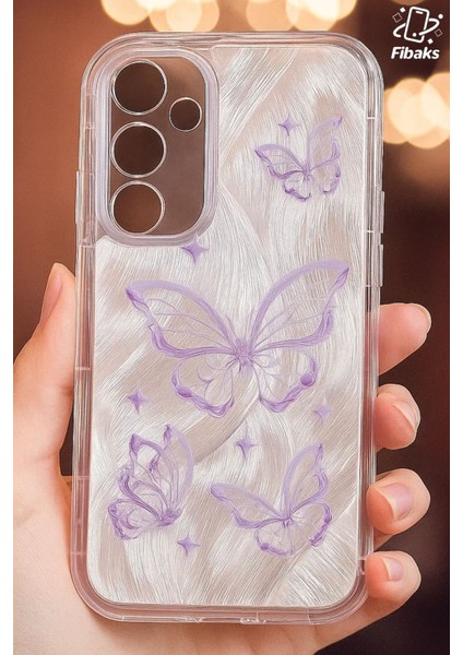 Samsung Galaxy A56 Kılıf Sök Tak Kamera Korumalı Parlak Hologramlı Kelebek Desenli Darbe Emici