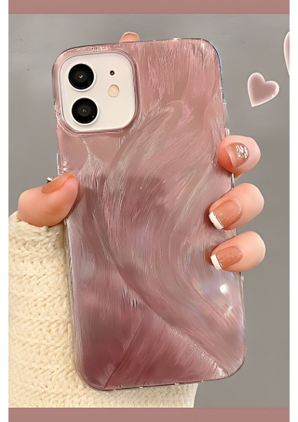 Apple iPhone 11 Tüy Ebru Desenli Darbe Emici Rose Renkli Silikon Koruyucu Kapak