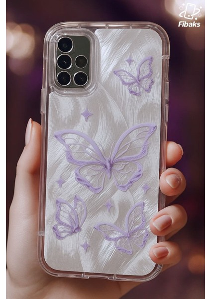 Samsung Galaxy A71 Kılıf Sök Tak Kamera Korumalı Parlak Hologramlı Kelebek Desenli Darbe Emici