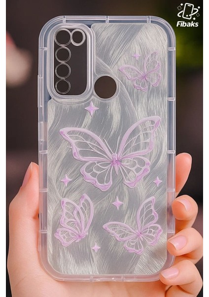 Xiaomi Redmi Note 8 Kılıf Sök Tak Kamera Korumalı Parlak Hologramlı Kelebek Desenli Darbe Emici