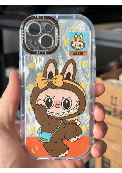 Apple iPhone 13 Kılıf Sök Tak Kamera Korumalı Labubu Oyuncak Desenli Darbe Emici Koruyucu Kapak