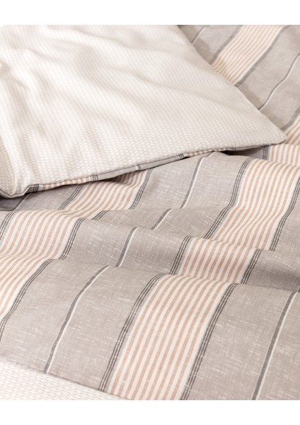 Marc King Size Pamuklu Baskılı Nevresim Takımı - Gri/Bej