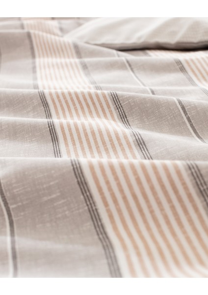 Marc King Size Pamuklu Baskılı Nevresim Takımı - Gri/Bej