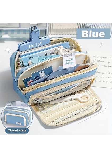 Büyük Kapasiteli 3 Katman Kalem Kutusu Kawaii Kalem Kılıfları Öğrenciler Için Sevimli Kalem Tutucu Çantası Okul Kırtasiye Malzemeleri Renk: Mavi (Yurt Dışından)