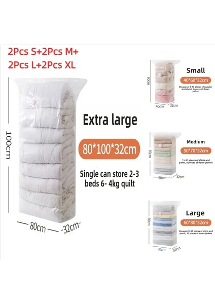 Kalın Vakum Sıkıştırma Çantası Pomma Gaz Yok Üç Boyutlu Cep Buggy Torbası Yorgan Giysileri Yorgan Özel Çanta Ekstra Büyük Renk: 8pcs-4sizex2 (Yurt Dışından)