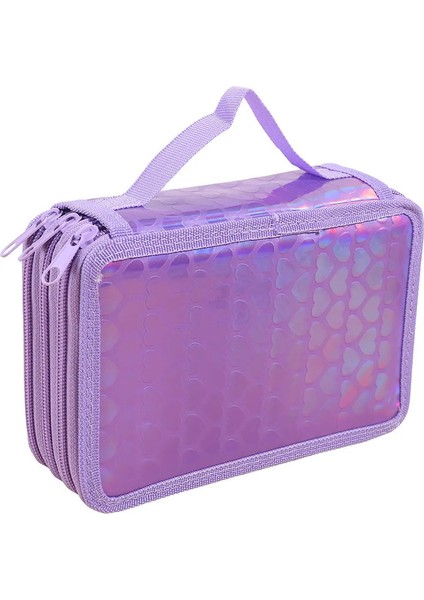 1pc 3 Katmanlı Kalp Desen Kalem Çantası, Sevgililer Günü Sanat Öğrencisi Çizim Taşınabilir Renkli Kalem Depolama Kalem Kılıfı Renk: Mor (Yurt Dışından)