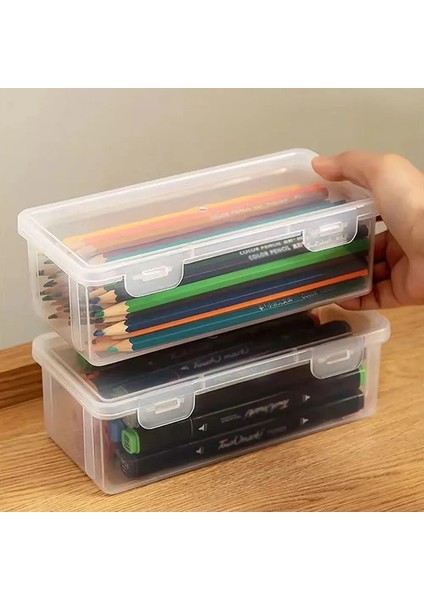 1 Adet Plastik Yarı Saydam Kalem Kutusu Büyük Kapasiteli Kalem Kutuları Taşınabilir Depolama Organizatör Kutusu Öğrenci Ofis Malzemeleri Color: 1pcs (Yurt Dışından)