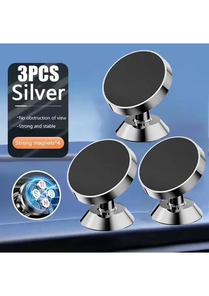 Manyetik Araba Telefon Tutucu Mıknatıs Moper Cep Telefonu Stand Gps iPhone 14 13 13 12 Pro Xiaomi Huawei Samsung Oneplus Renk: 3 Pcs Gümüş (Yurt Dışından)
