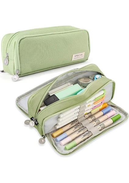 Büyük Kapasiteli Kalem Kılıfı 3 Bölme Torbası Kalem Saklama Torbası Çift Taraflı Açılış Öğrenci Kırtasiye Organizatör Okul Malzemeleri Renk: Yeşil (Yurt Dışından)