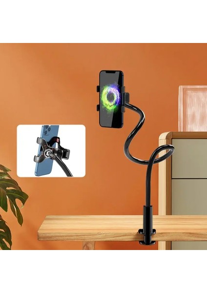 360 Klip Cep Telefonu Tutucu Stand Taşınabilir Esnek Tembel Yatak Masaüstü Braket Masa Montajı Stand Tabanı iPhone Samsung Xiaomicolor: Siyah (Yurt Dışından)