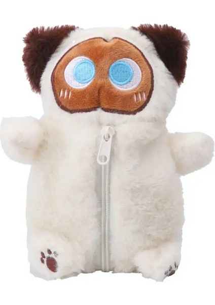 Siyam Kedi Peluş Kalem Kutusu Doldurulmuş Hayvan Büyük Kapasiteli Kırtasiye Çantası Sevimli Tasarım Karikatür Bebek Kedi Kalem Çantası Kalem Kutu Renk: Beyaz (Yurt Dışından)