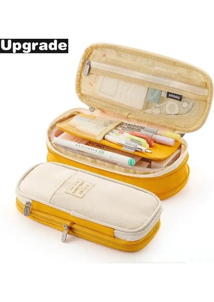 Angoo Kawaii Kalem Kılıfı Macaron Renk Tuval Sevimli Büyük Kalem Çantası Kalem Kutusu Depolama Çantası Öğrenci Okul Malzemeleri Kırtasiye Renk: Sarı (Yurt Dışından)