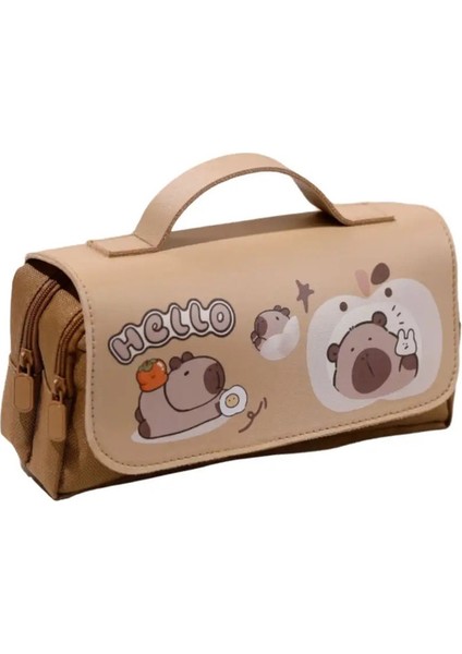 Bunny Flip Capya Kalem Çantası Piggy Büyük Kapasiteli Tavşan Kırtasiye Çantası Taşınabilir Çok Fonksiyonel Karikatür Panda Kalem Kutusu Renk: Haki Capya (Yurt Dışından)