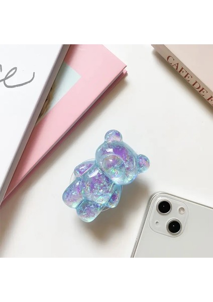Koreli 3D Glitter Bear Cep Telefon Tutucu iPhone Için Grip Tok Braketi Samsung Xiaomi Katlanabilir Araba Katlanır Mobil Soket Stand Renk: 2 (Yurt Dışından)