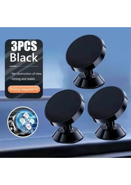 Manyetik Araba Telefon Tutucu Mıknatıs Mobil Cep Telefonu Stand Gps iPhone 14 13 13 12 Pro Xiaomi Huawei Samsung Oneplus Renk: 3 Pcs Siyah (Yurt Dışından)
