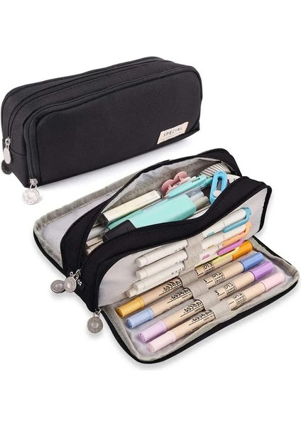 Büyük Kapasiteli Kalem Kılıfı 3 Bölme Torbası Kalem Depolama Çantası Çift Tarafı Açılış Öğrenci Kırtasiye Organizatör Okul Malzemeleri (Yurt Dışından)