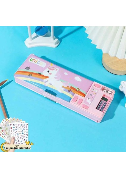 Yerleşik Hesap Makinesi, Çocuk Karikatürü ve Büyük Kapasiteli Rengine Sahip Çok Işlevli Bir Çift Katmanlı Kalem Kutusu ile Te Gelir: B2 (Yurt Dışından)