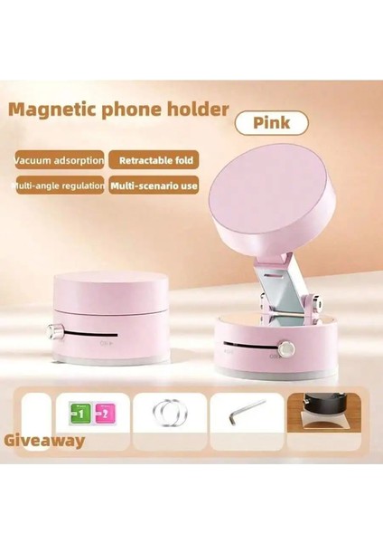 Yeni Katlanabilir Manyetik Vakum Emme Telefon Tutucusu Çift Taraflı Emme Dağı Araba Braketi Taşınabilir Tembel Telefon Standı Ev Araba Rengi: Pembe (Yurt Dışından)