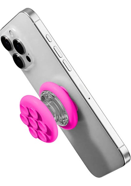 Iphone 16 Destek Soket Cep Kavrama Tok Stand Braket Renk: Çift Yan Silikon Emme Kupası Katlanır Parmak Griptok Telefon Tutucu: Gül Kırmızı (Yurt Dışından)