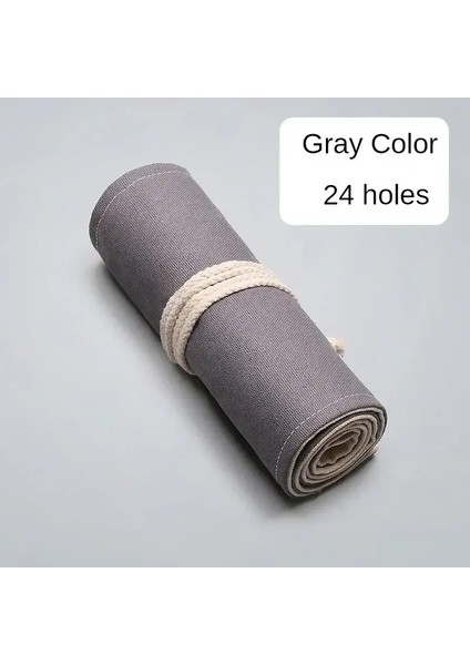 Kalem Kılıfı Okulu Malzemeleri Öğrenci Art Pen Çantası Poşet Tuval Kalem Pal Sarma Makyaj Kozmetik Fırça Kalem Depolama Kırtasiye Renk: Gri-24 Delikler (Yurt Dışından)