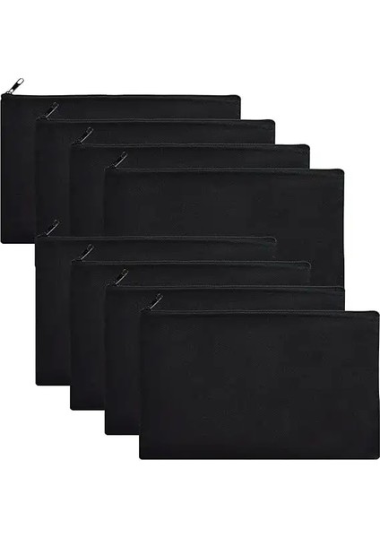 8pcs Boş Diy Zanaat Torbası Tuval Kalem Kutusu Makyaj Çantaları Fermuarlı Kese- Makyaj Bagperem Case Için Dıy El Sanatları ， Okul Malzemeleri: Bej Siyah (Yurt Dışından)