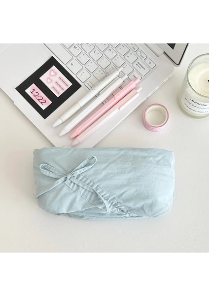 Yeni Tuval Sevimli Işlemeli Çanta Bowknot Kare Şekil Kozmetik Çantası Güzel Baskı Kalem Kutusu Renk: 03 Mavi (Yurt Dışından)