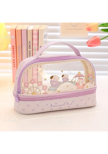 Kawaii Karikatür Kalem Kılıfı Büyük Kapasiteli Çift Katmanlı Şeffaf Taşınabilir Kalem Kılıf Okulu Öğrenci Kırtasiye Malzemeleri Renk: Mor Amusementpark (Yurt Dışından)
